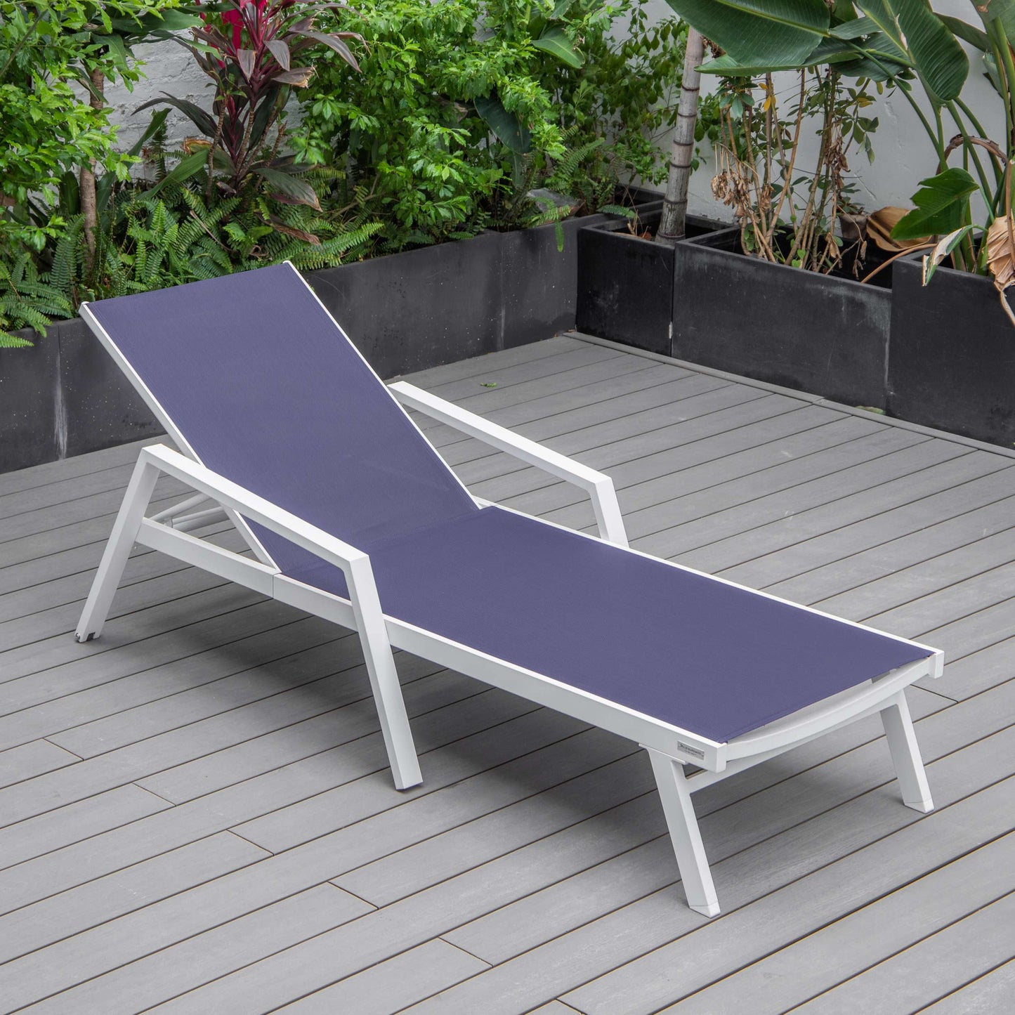 LeisureMod Marlin Patio Chaise Lounge Chair With Armrests in White Aluminum Frame, Set of 2 | Outdoor Chaise Lounges | Modishstore - 99