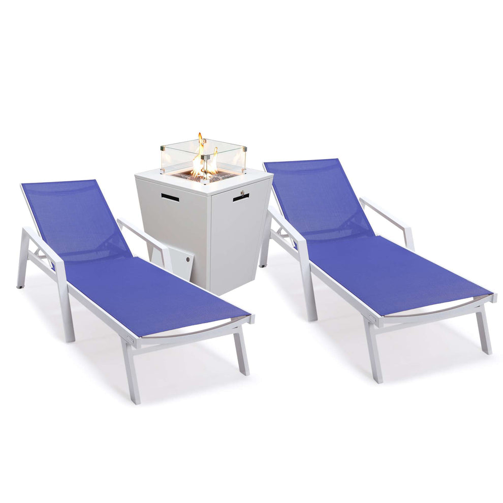 LeisureMod Marlin Patio Chaise Lounge Chair With Armrests in White Aluminum Frame, Set of 2 | Outdoor Chaise Lounges | Modishstore - 93