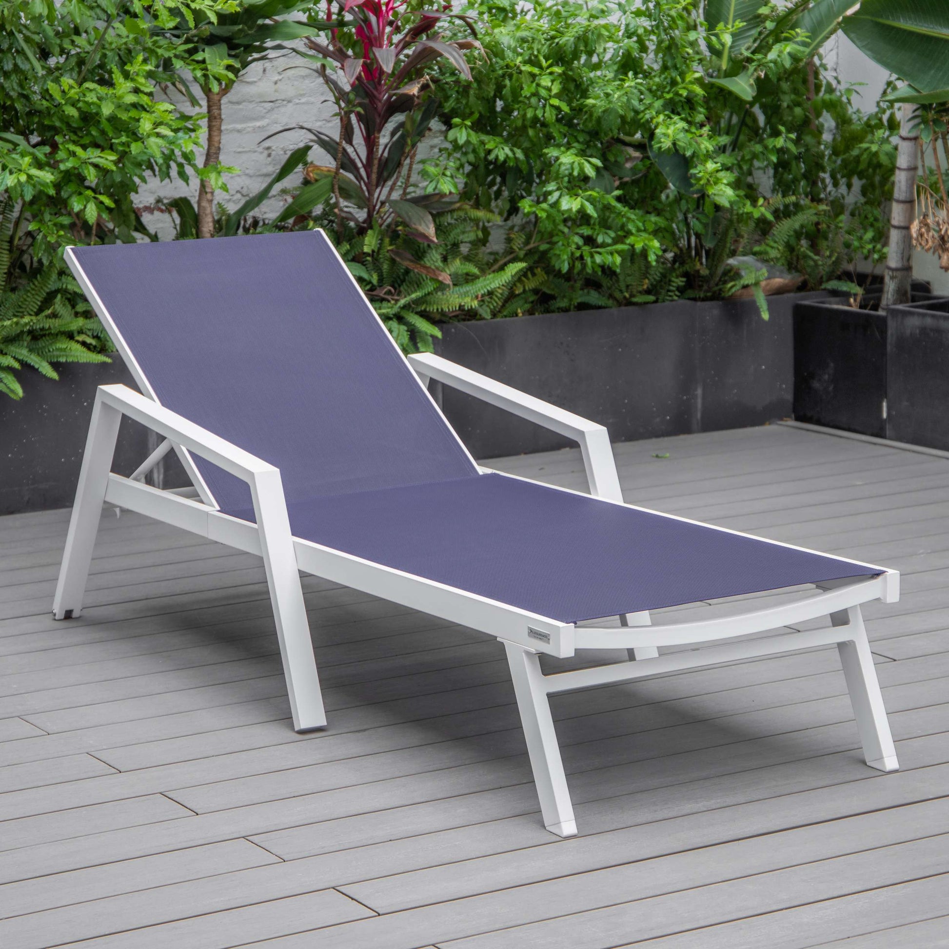LeisureMod Marlin Modern White Aluminum Outdoor Patio Chaise Lounge Chair - MLAWCF21-77BL | Outdoor Chaise Lounges | Modishstore - 125