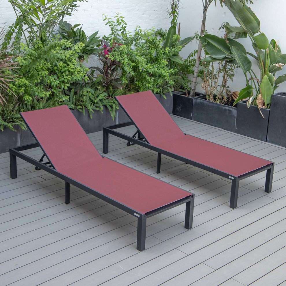 LeisureMod Marlin Patio Chaise Lounge Chair With Black Aluminum Frame, Set of 2 | Outdoor Chaise Lounges | Modishstore