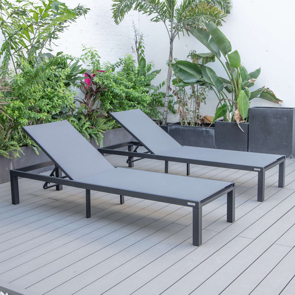 LeisureMod Marlin Patio Chaise Lounge Chair With Black Aluminum Frame, Set of 2 | Outdoor Chaise Lounges | Modishstore - 57