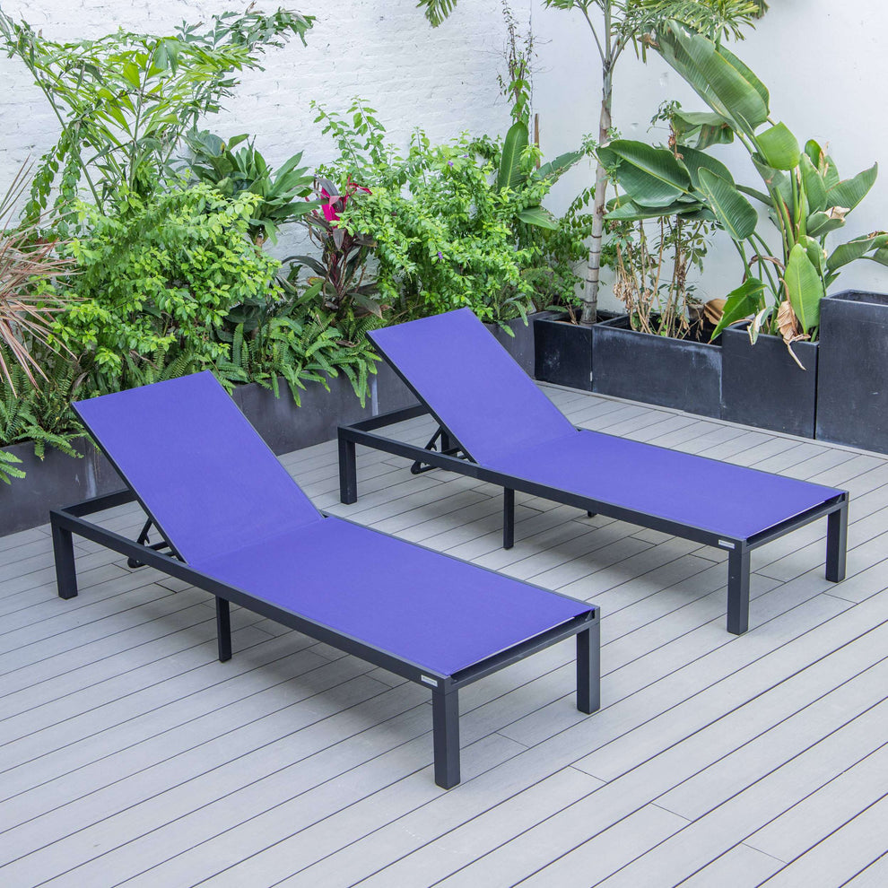 LeisureMod Marlin Patio Chaise Lounge Chair With Black Aluminum Frame, Set of 2 | Outdoor Chaise Lounges | Modishstore - 112