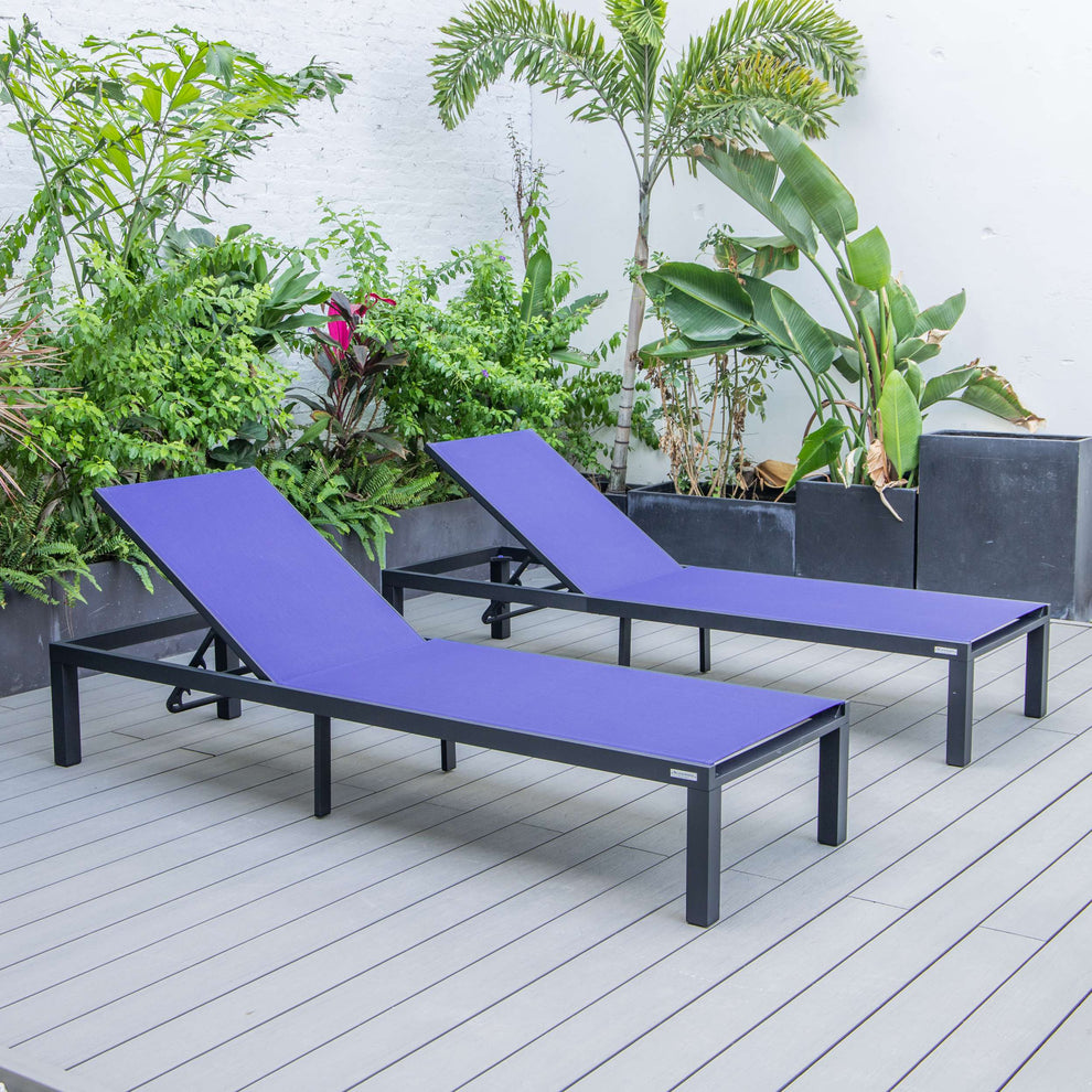 LeisureMod Marlin Patio Chaise Lounge Chair With Black Aluminum Frame, Set of 2 | Outdoor Chaise Lounges | Modishstore - 128