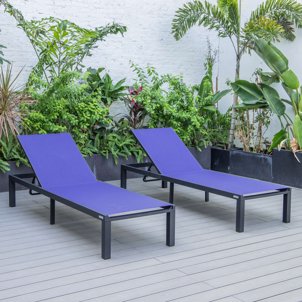 LeisureMod Marlin Patio Chaise Lounge Chair With Black Aluminum Frame, Set of 2 | Outdoor Chaise Lounges | Modishstore - 127