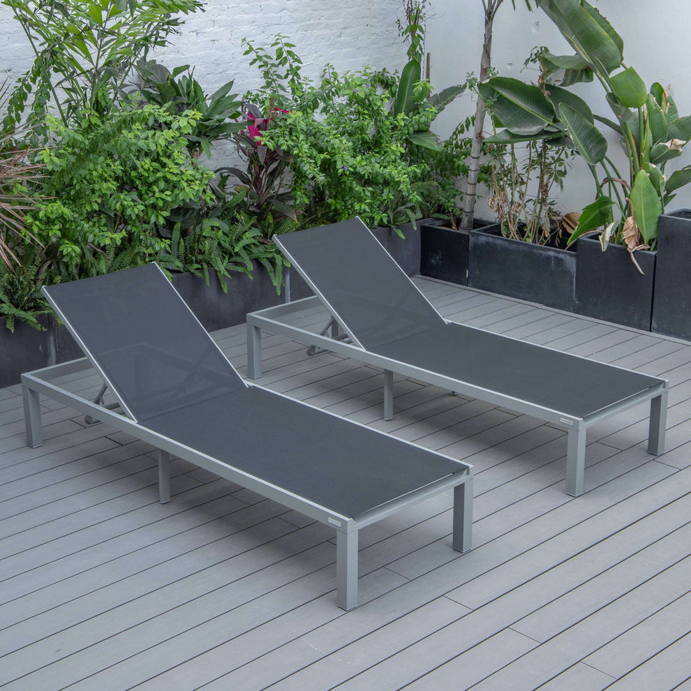 LeisureMod Marlin Patio Chaise Lounge Chair With Grey Aluminum Frame, Set of 2 | Outdoor Chaise Lounges | Modishstore
