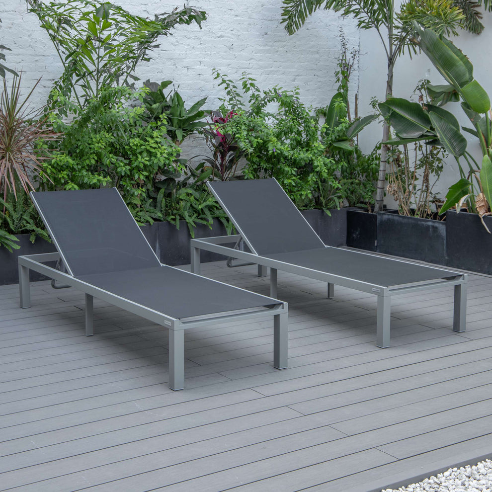 LeisureMod Marlin Patio Chaise Lounge Chair With Grey Aluminum Frame, Set of 2 | Outdoor Chaise Lounges | Modishstore - 15