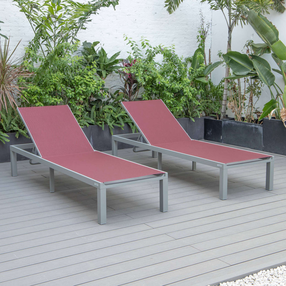 LeisureMod Marlin Patio Chaise Lounge Chair With Grey Aluminum Frame, Set of 2 | Outdoor Chaise Lounges | Modishstore - 35