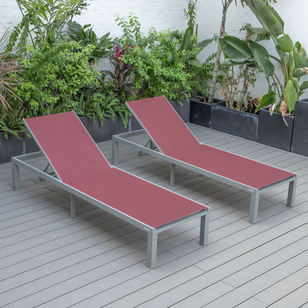 LeisureMod Marlin Patio Chaise Lounge Chair With Grey Aluminum Frame, Set of 2 | Outdoor Chaise Lounges | Modishstore - 51
