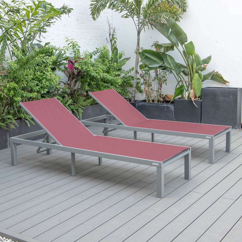LeisureMod Marlin Patio Chaise Lounge Chair With Grey Aluminum Frame, Set of 2 | Outdoor Chaise Lounges | Modishstore - 48
