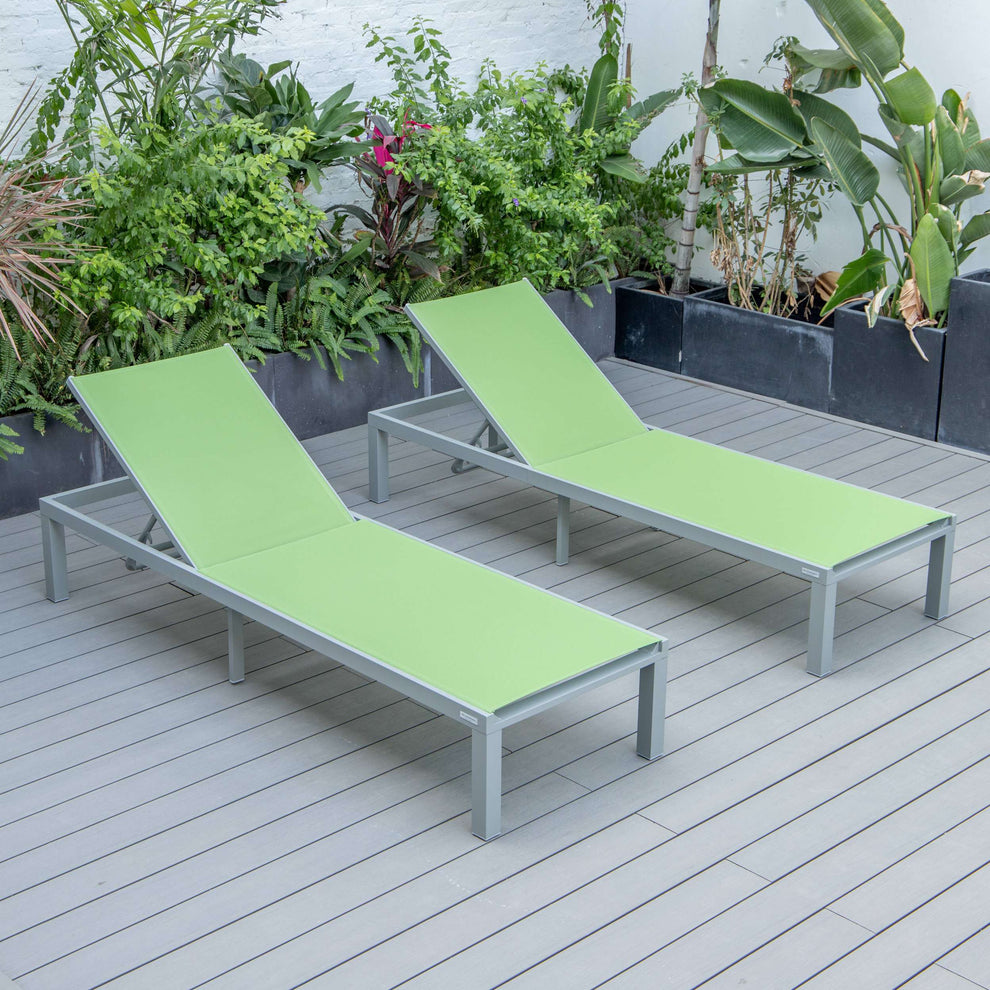 LeisureMod Marlin Patio Chaise Lounge Chair With Grey Aluminum Frame, Set of 2 | Outdoor Chaise Lounges | Modishstore - 72