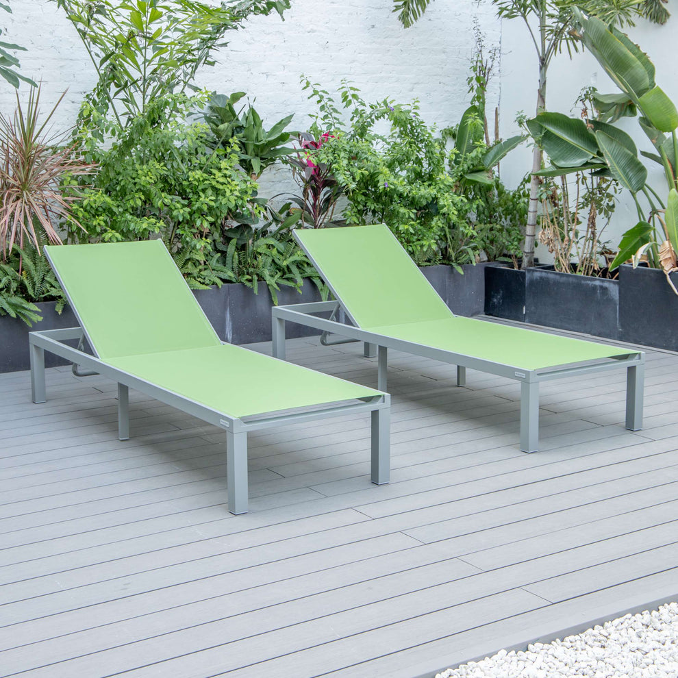 LeisureMod Marlin Patio Chaise Lounge Chair With Grey Aluminum Frame, Set of 2 | Outdoor Chaise Lounges | Modishstore - 83