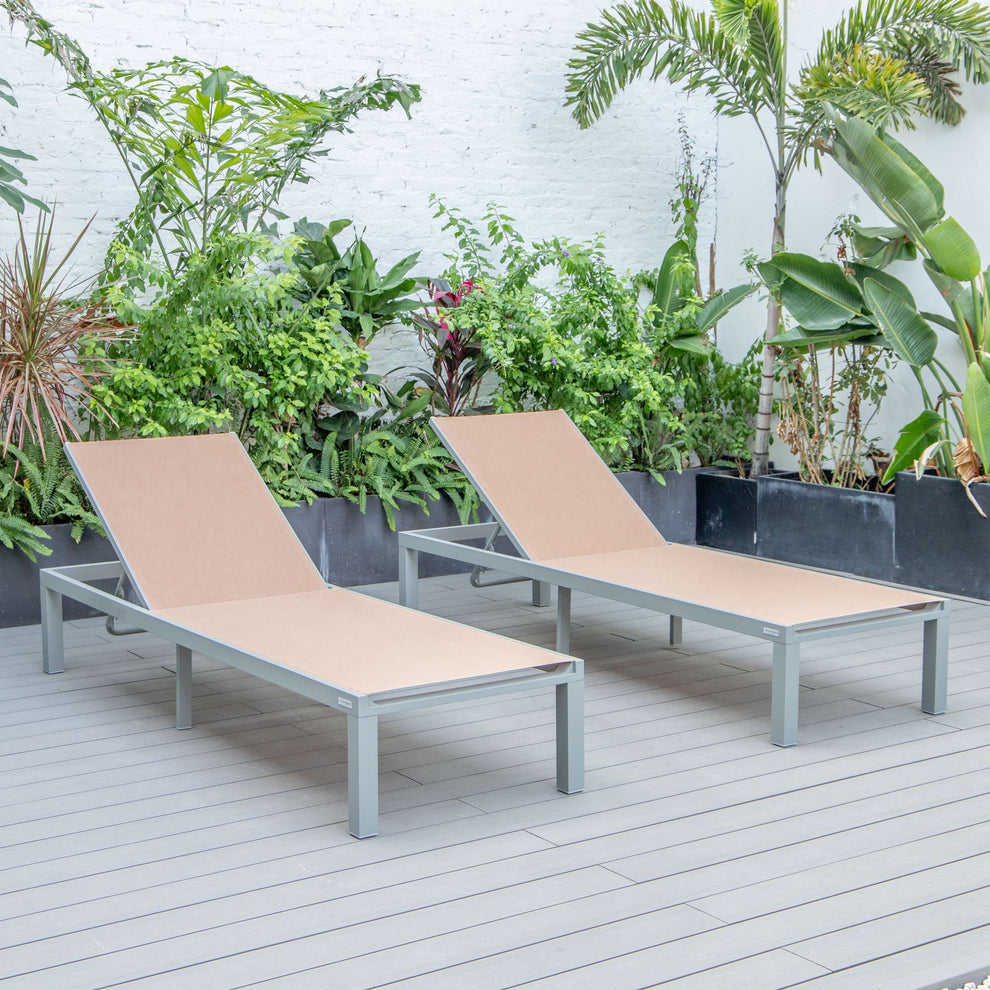 LeisureMod Marlin Patio Chaise Lounge Chair With Grey Aluminum Frame, Set of 2 | Outdoor Chaise Lounges | Modishstore - 126