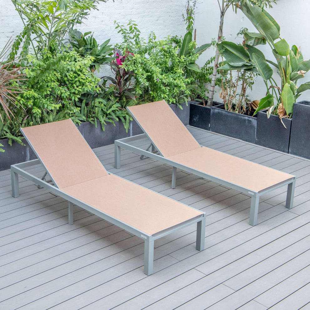 LeisureMod Marlin Patio Chaise Lounge Chair With Grey Aluminum Frame, Set of 2 | Outdoor Chaise Lounges | Modishstore - 109