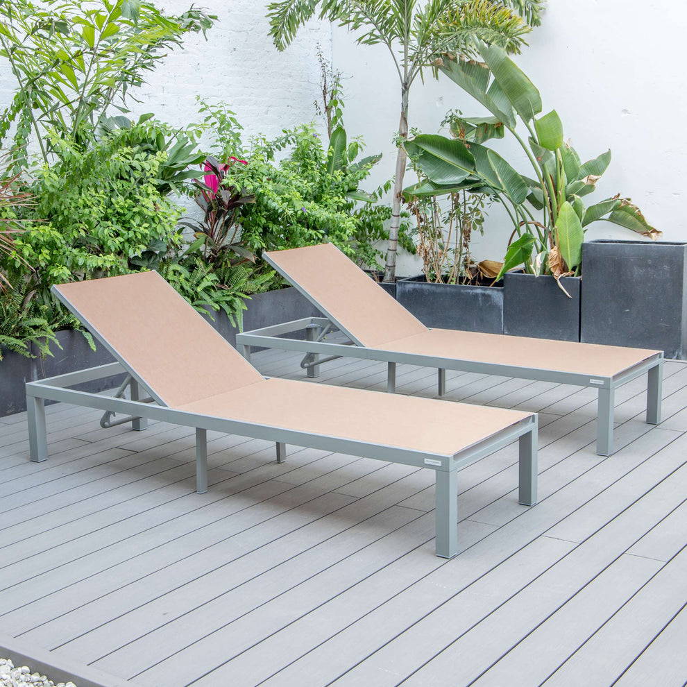 LeisureMod Marlin Patio Chaise Lounge Chair With Grey Aluminum Frame, Set of 2 | Outdoor Chaise Lounges | Modishstore - 127