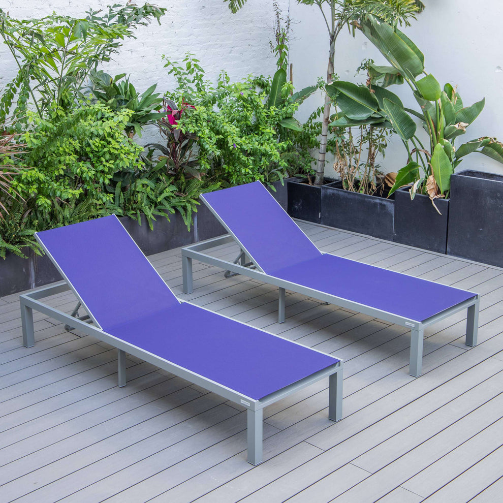 LeisureMod Marlin Patio Chaise Lounge Chair With Grey Aluminum Frame, Set of 2 | Outdoor Chaise Lounges | Modishstore - 183