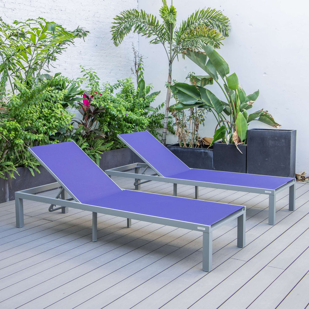LeisureMod Marlin Patio Chaise Lounge Chair With Grey Aluminum Frame, Set of 2 | Outdoor Chaise Lounges | Modishstore - 201