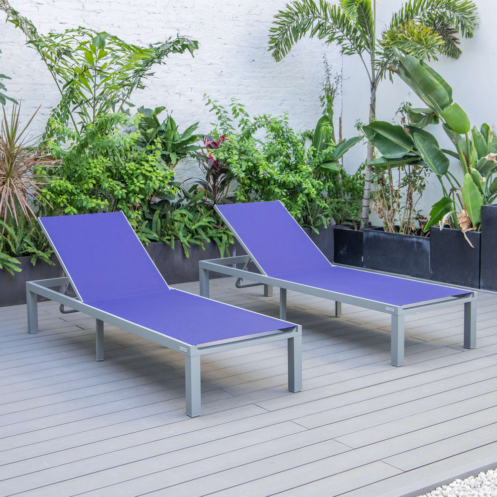 LeisureMod Marlin Patio Chaise Lounge Chair With Grey Aluminum Frame, Set of 2 | Outdoor Chaise Lounges | Modishstore - 200