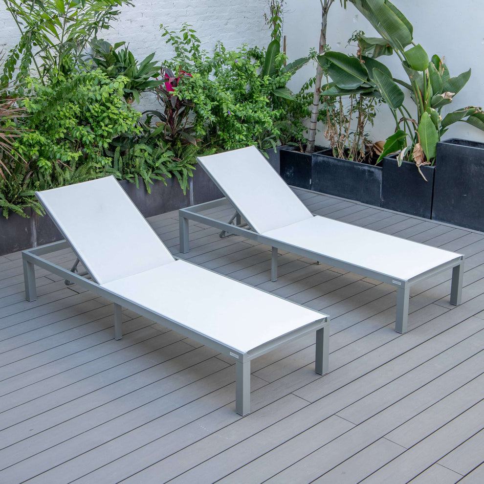 LeisureMod Marlin Patio Chaise Lounge Chair With Grey Aluminum Frame, Set of 2 | Outdoor Chaise Lounges | Modishstore - 147
