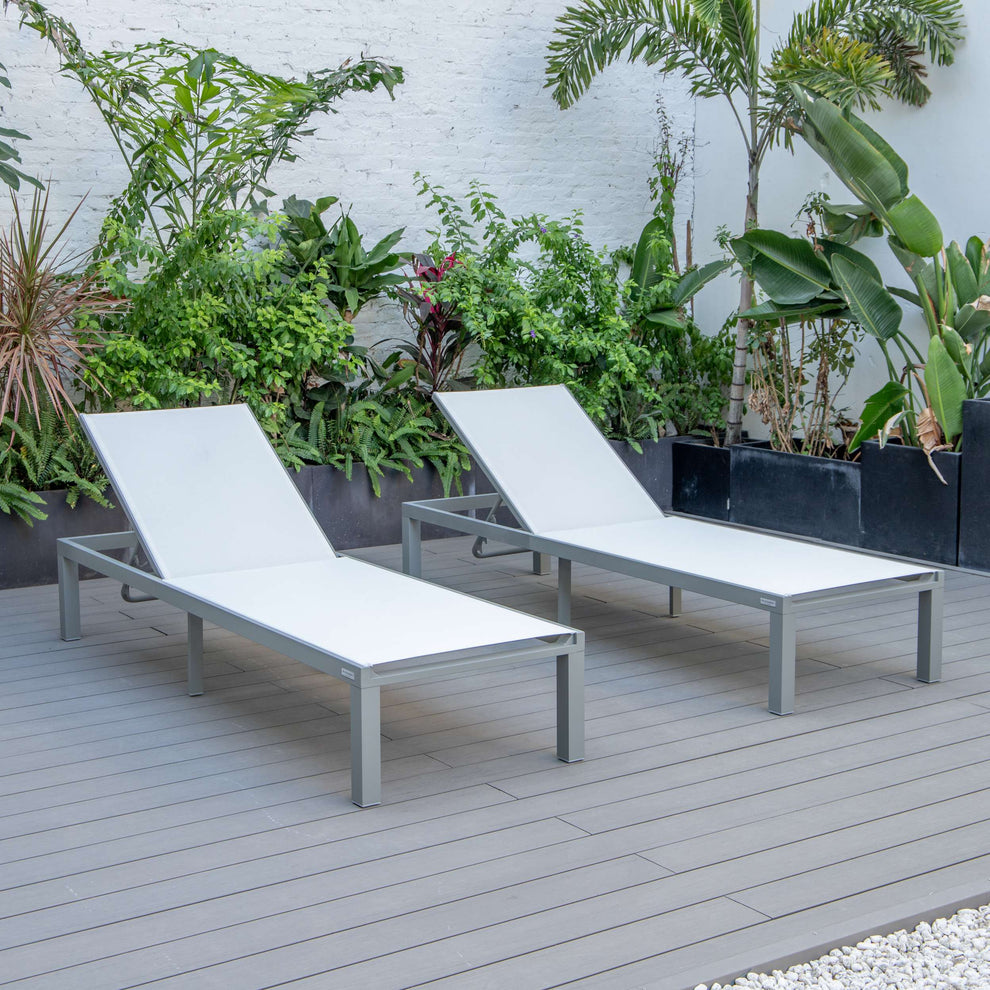 LeisureMod Marlin Patio Chaise Lounge Chair With Grey Aluminum Frame, Set of 2 | Outdoor Chaise Lounges | Modishstore - 162