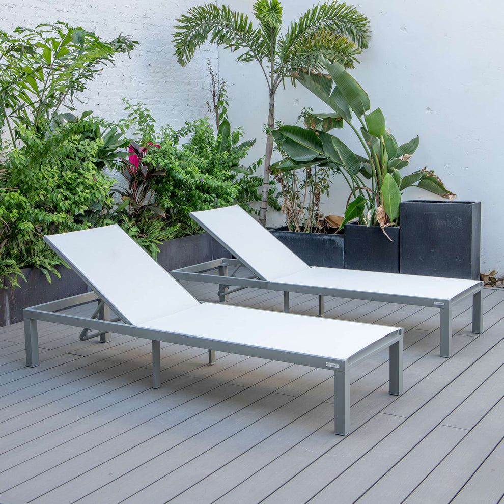 LeisureMod Marlin Patio Chaise Lounge Chair With Grey Aluminum Frame, Set of 2 | Outdoor Chaise Lounges | Modishstore - 163