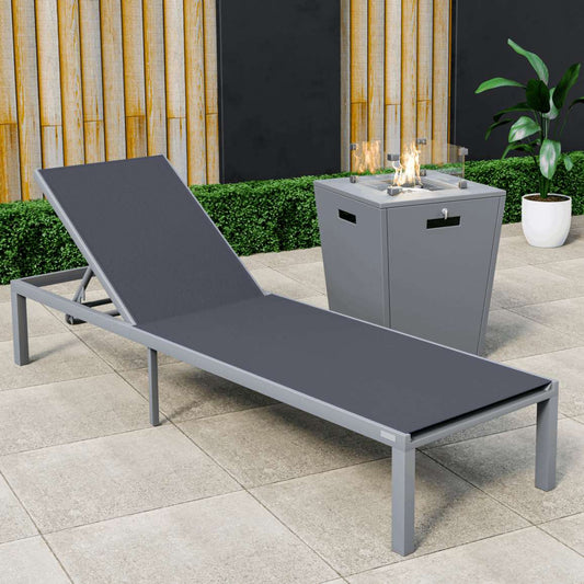 LeisureMod Marlin Modern Grey Aluminum Outdoor Patio Chaise Lounge Chair - MLGRCF21-77BL | Outdoor Chaise Lounges | Modishstore