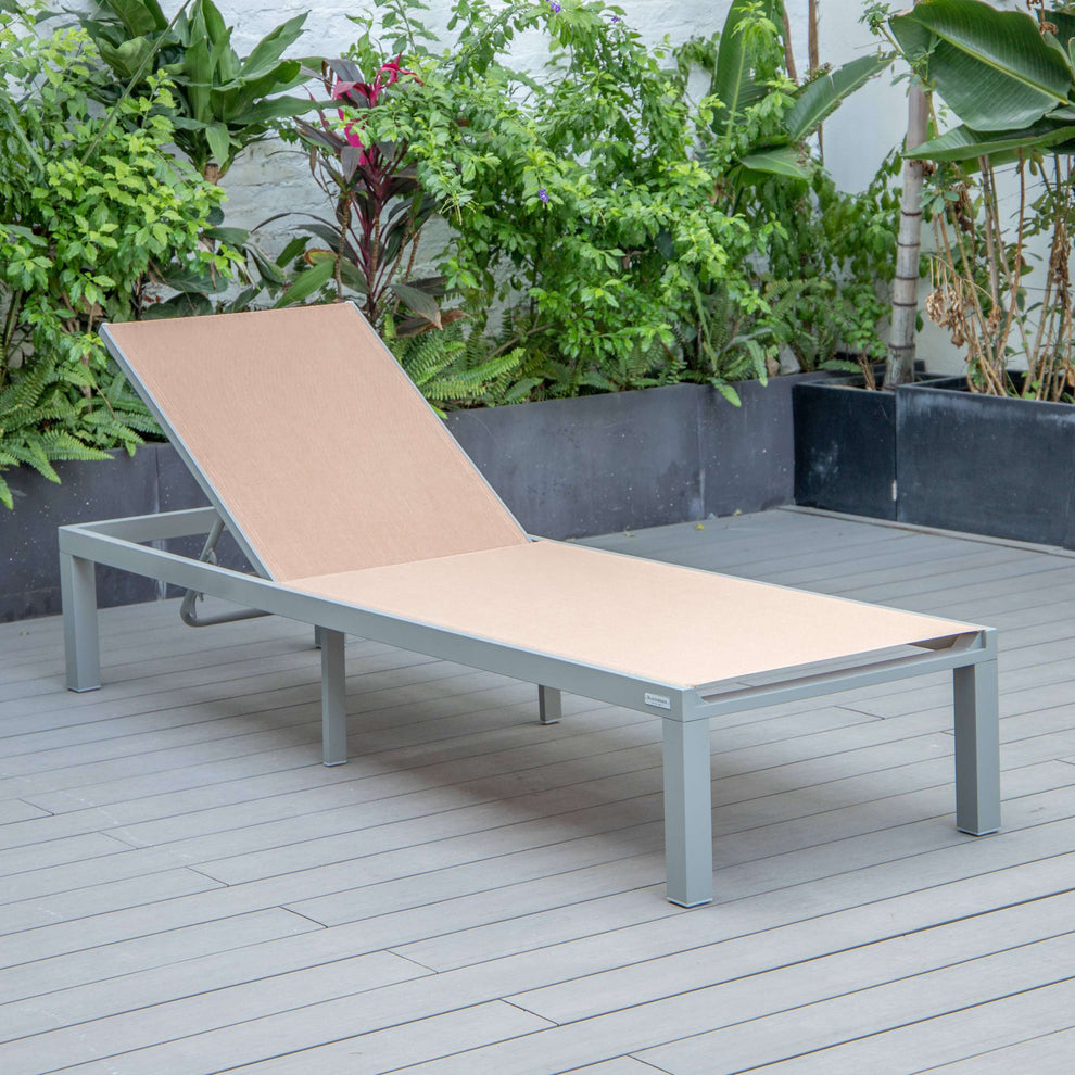 LeisureMod Marlin Patio Chaise Lounge Chair With Grey Aluminum Frame, Set of 2 | Outdoor Chaise Lounges | Modishstore - 113