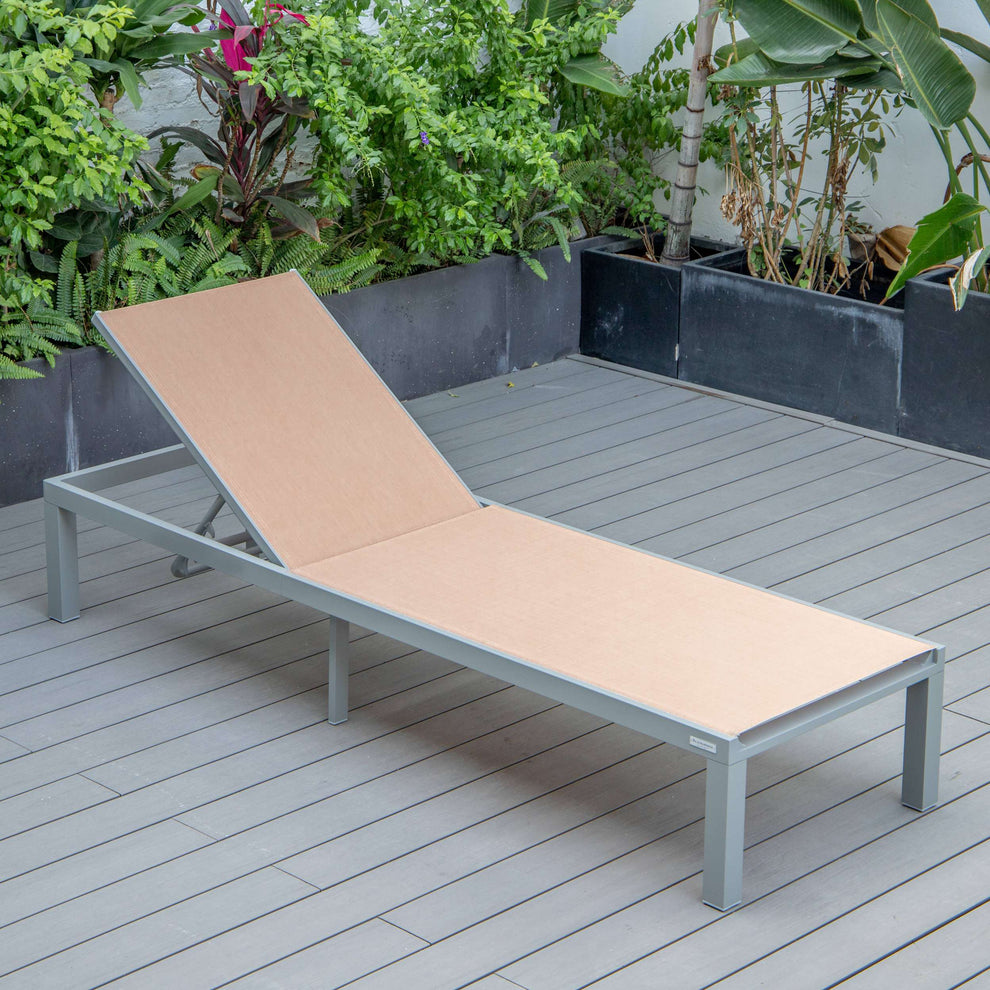 LeisureMod Marlin Patio Chaise Lounge Chair With Grey Aluminum Frame, Set of 2 | Outdoor Chaise Lounges | Modishstore - 112