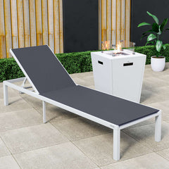 LeisureMod Marlin Modern White Aluminum Outdoor Patio Chaise Lounge Chair - MLWCF21-77BL