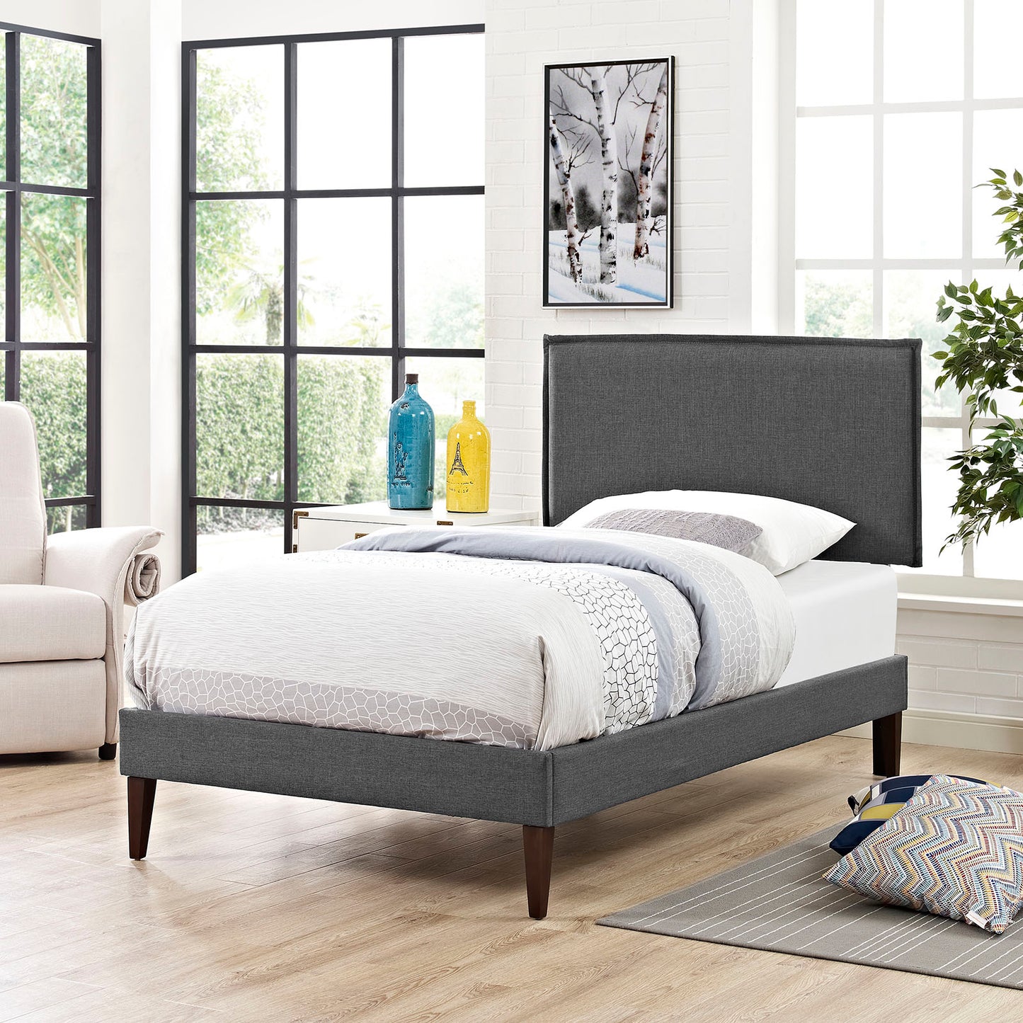 Camille Fabric Twin Platform Bed with Squared Tapered Legs by Modway | Beds | Modishstore - 1