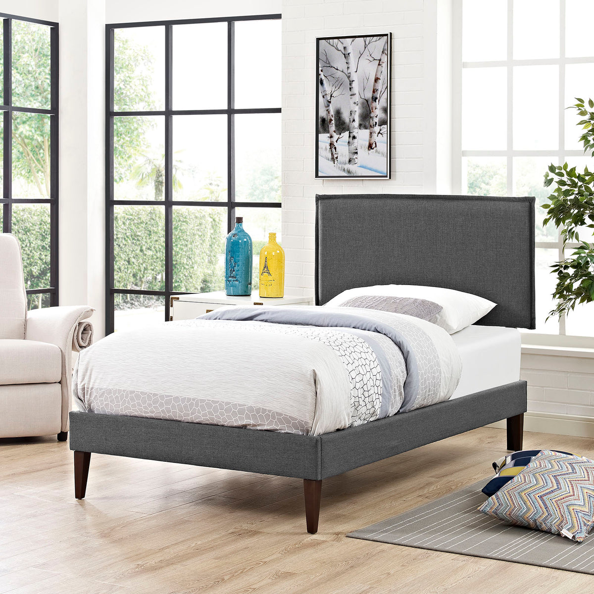 Camille Fabric Twin Platform Bed with Squared Tapered Legs by Modway | Beds | Modishstore - 1