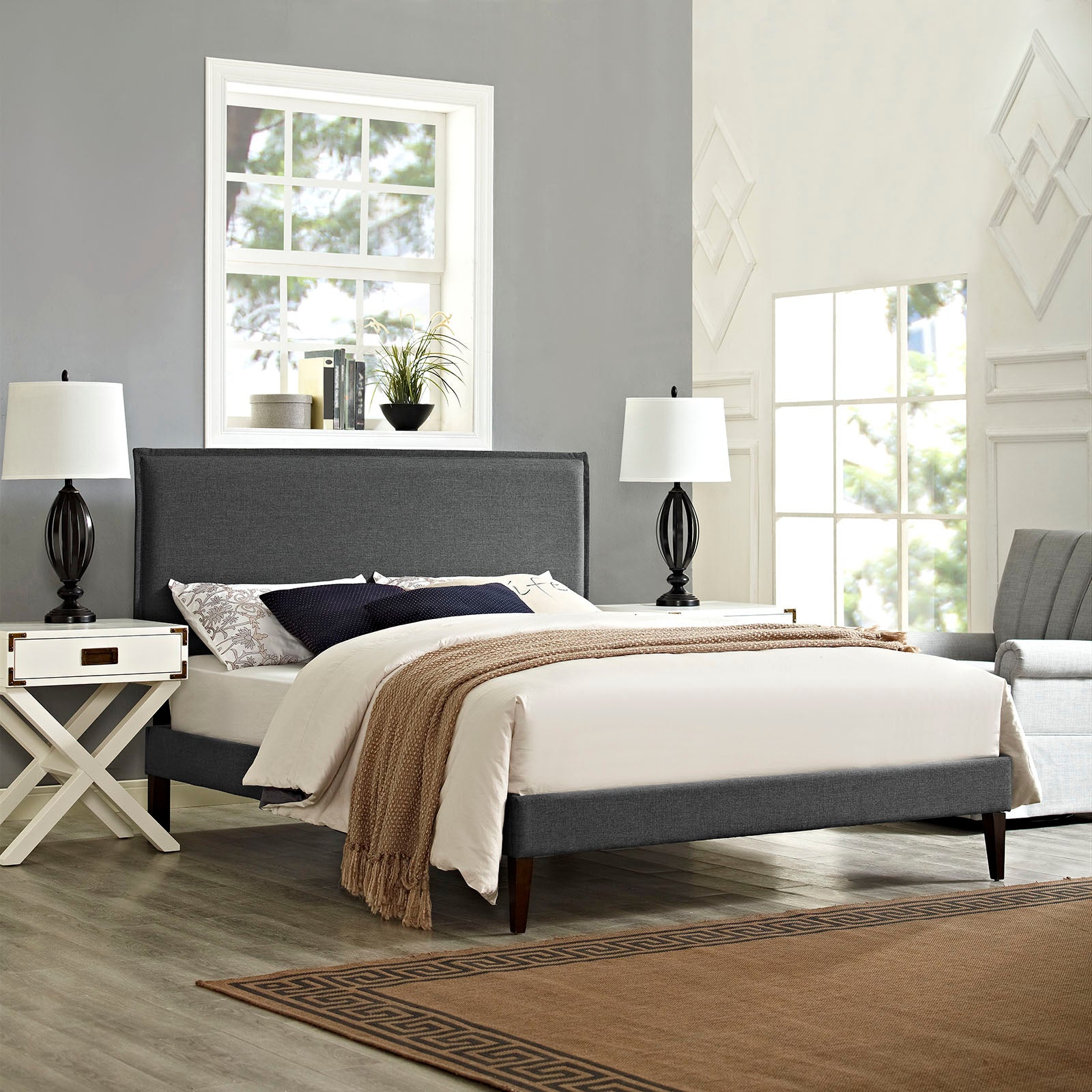 Camille Fabric Queen Platform Bed with Squared Tapered Legs by Modway | Beds | Modishstore - 1