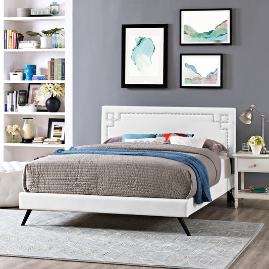 Josie Vinyl Queen Platform Bed with Round Splayed Legs by Modway | Beds | Modishstore - 1