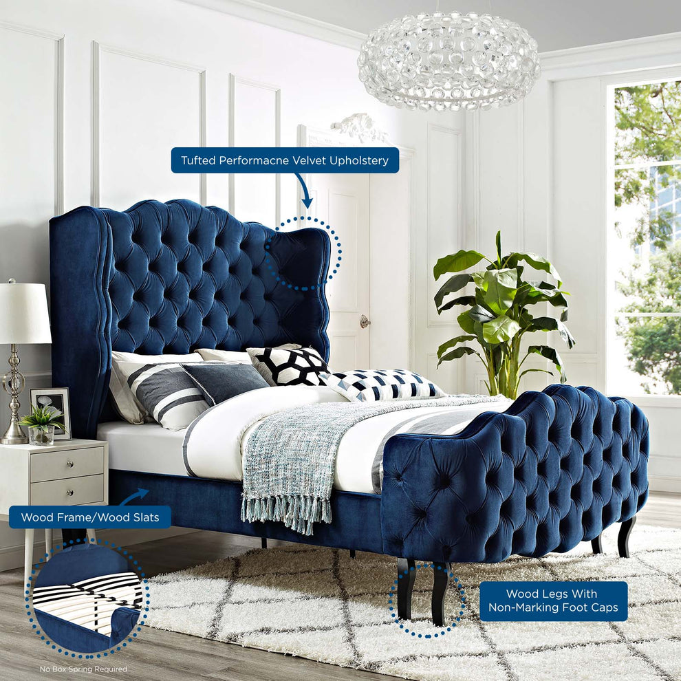 Modway Violette Queen Tufted Wingback Performance Velvet Platform Bed - MOD-5804 | Beds | Modishstore - 13