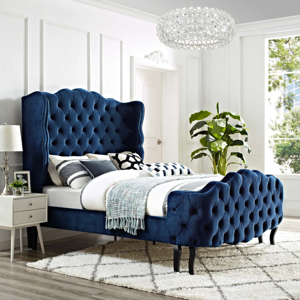 Modway Violette Queen Tufted Wingback Performance Velvet Platform Bed - MOD-5804 | Beds | Modishstore - 7