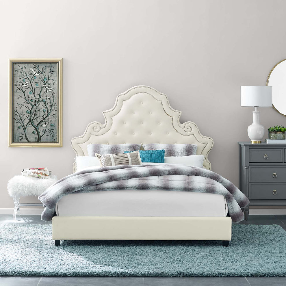 Modway Valentina Queen Tufted Nailhead Performance Velvet Platform Bed - MOD-5808 | Beds | Modishstore - 21