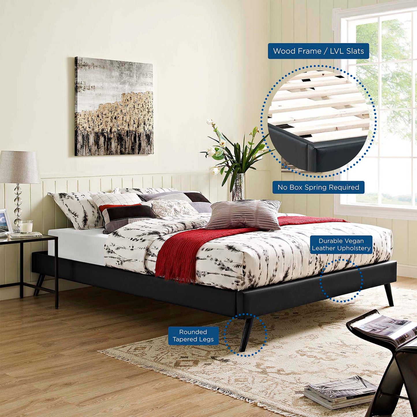 Loryn King Vinyl Bed Frame With Round Splayed Legs By Modway - MOD-5892 | Beds | Modishstore - 7