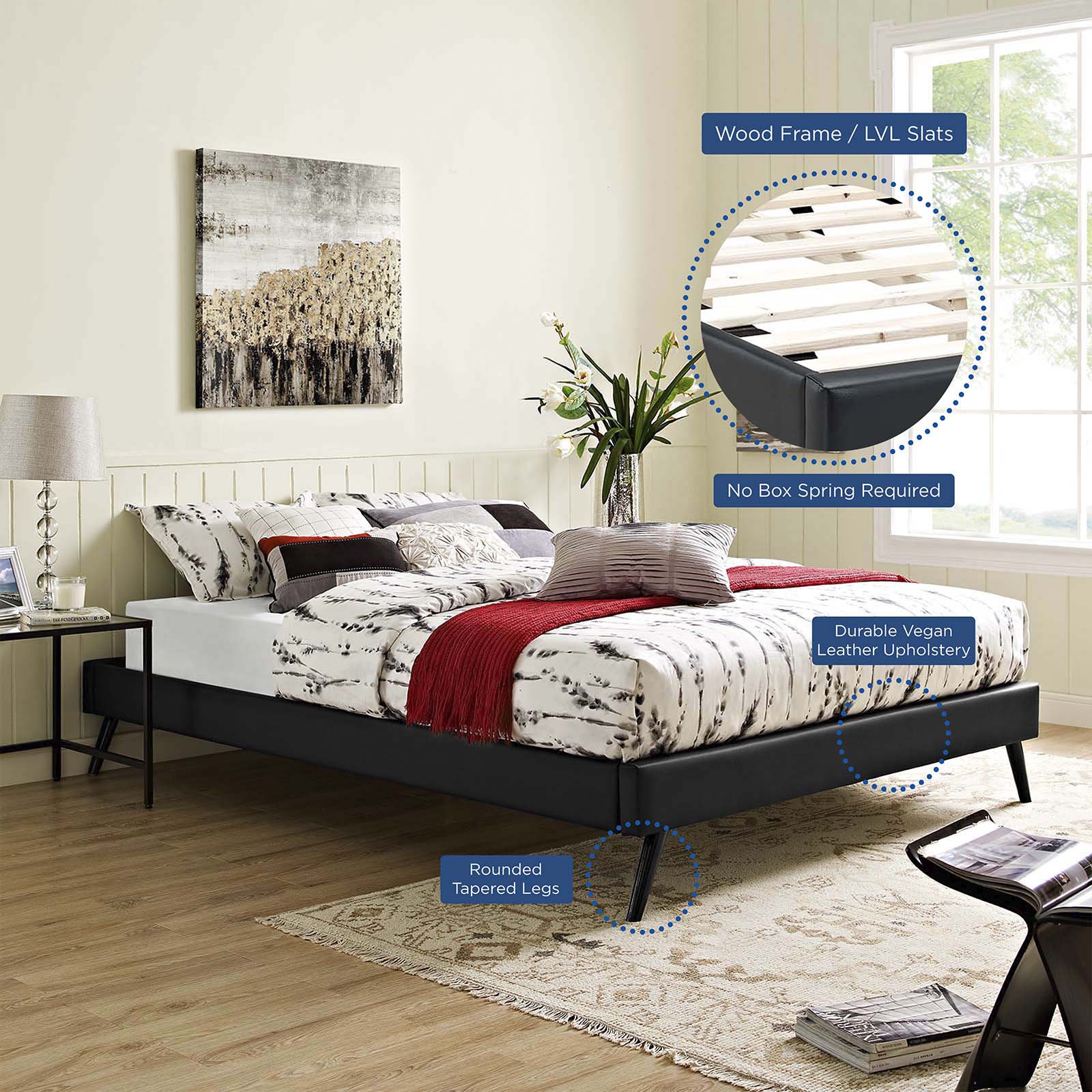Loryn King Vinyl Bed Frame With Round Splayed Legs By Modway - MOD-5892 | Beds | Modishstore - 7