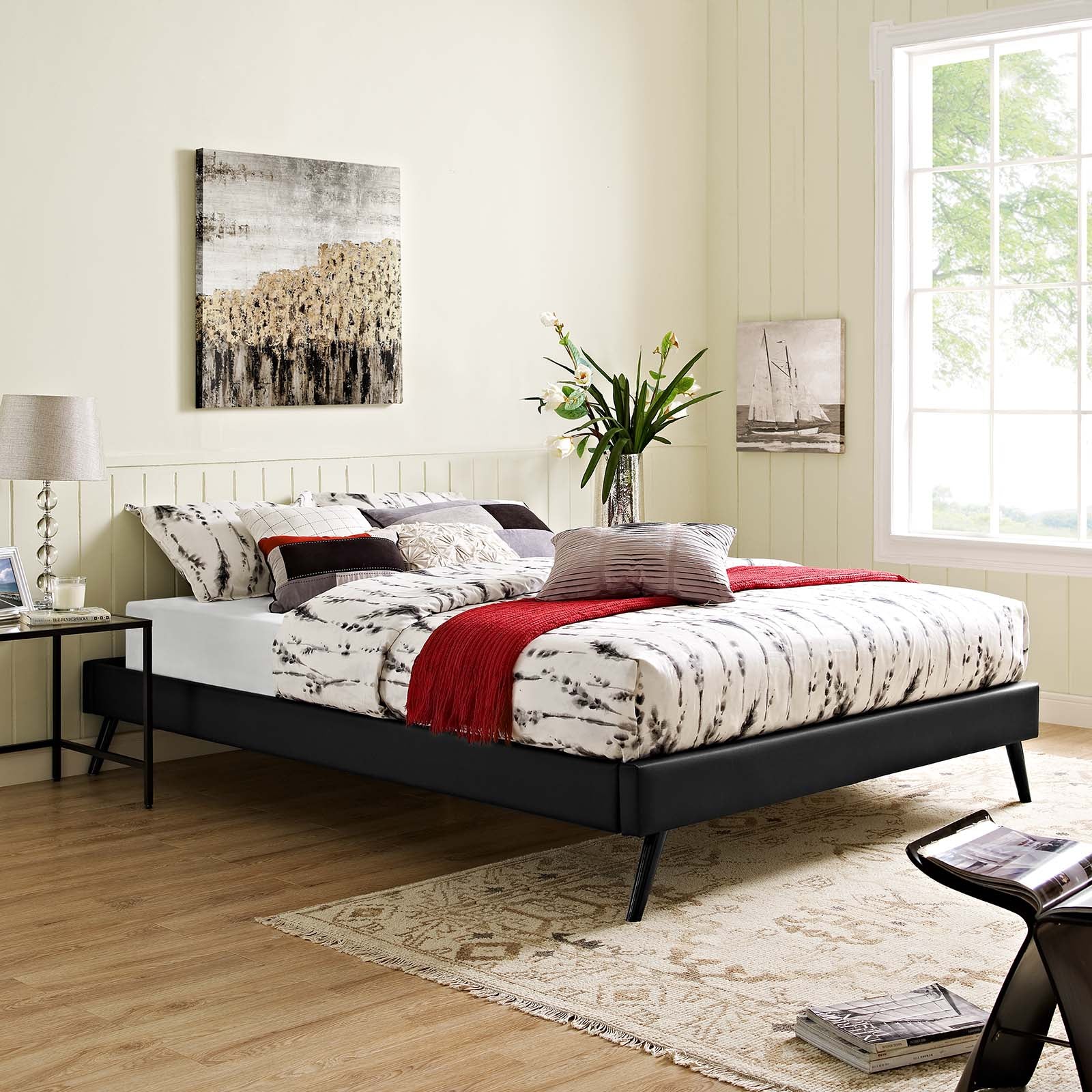 Loryn King Vinyl Bed Frame With Round Splayed Legs By Modway - MOD-5892 | Beds | Modishstore - 12