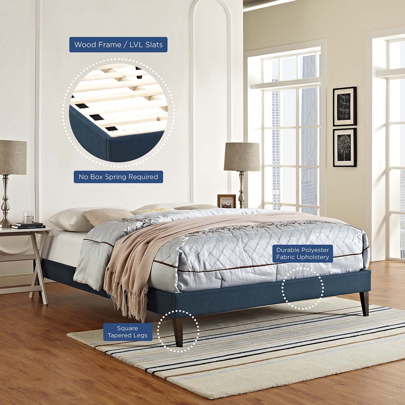 Tessie King Fabric Bed Frame with Squared Tapered Legs By Modway - MOD-5901 | Beds | Modishstore - 13