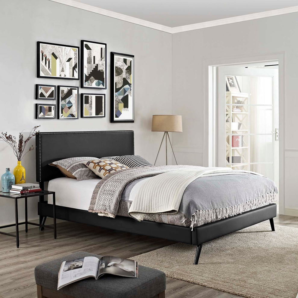 Macie King Vinyl Platform Bed With Round Splayed Legs By Modway - MOD-5964 | Beds | Modishstore - 9