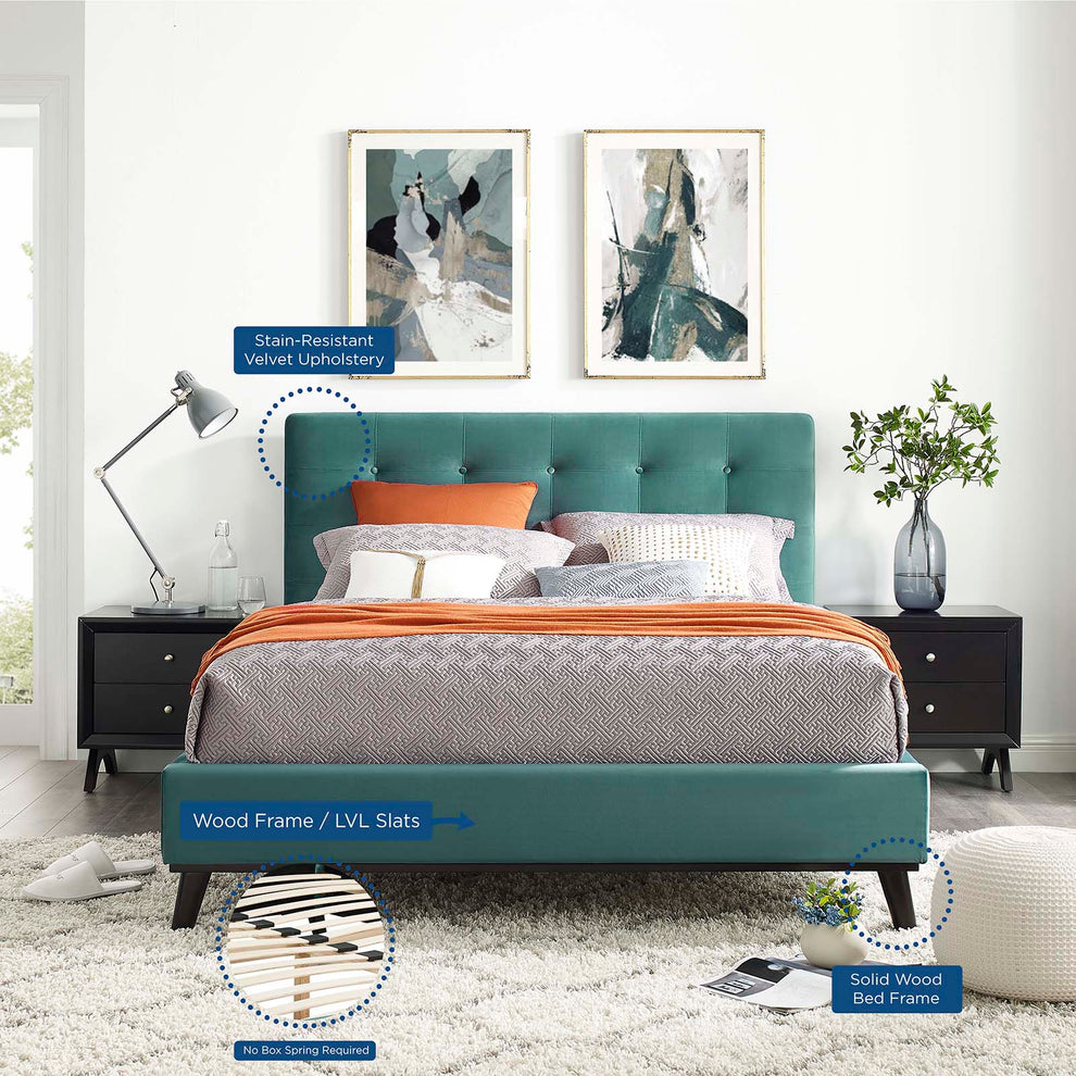 Modway McKenzie Queen Biscuit Tufted Performance Velvet Platform Bed - MOD-6006 | Beds | Modishstore - 20