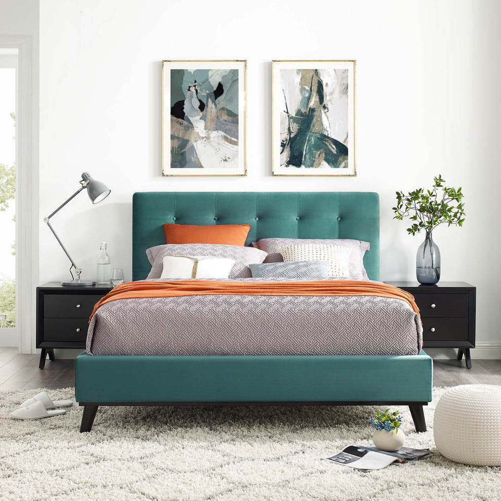 Modway McKenzie Queen Biscuit Tufted Performance Velvet Platform Bed - MOD-6006 | Beds | Modishstore - 14