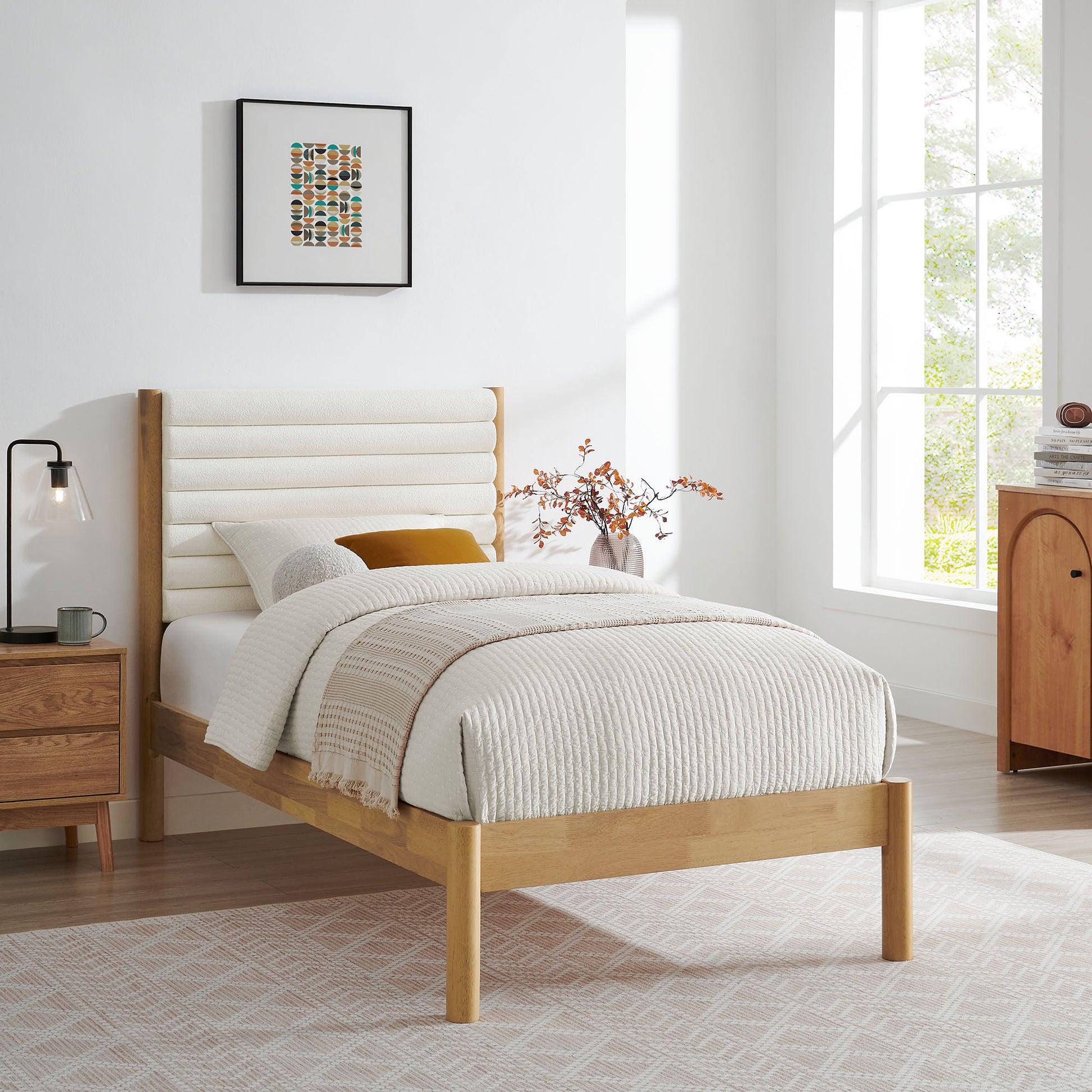 Olea Channel Tufted Boucle Solid Wood Twin Platform Bed by Modway | Beds | Modishstore - 1