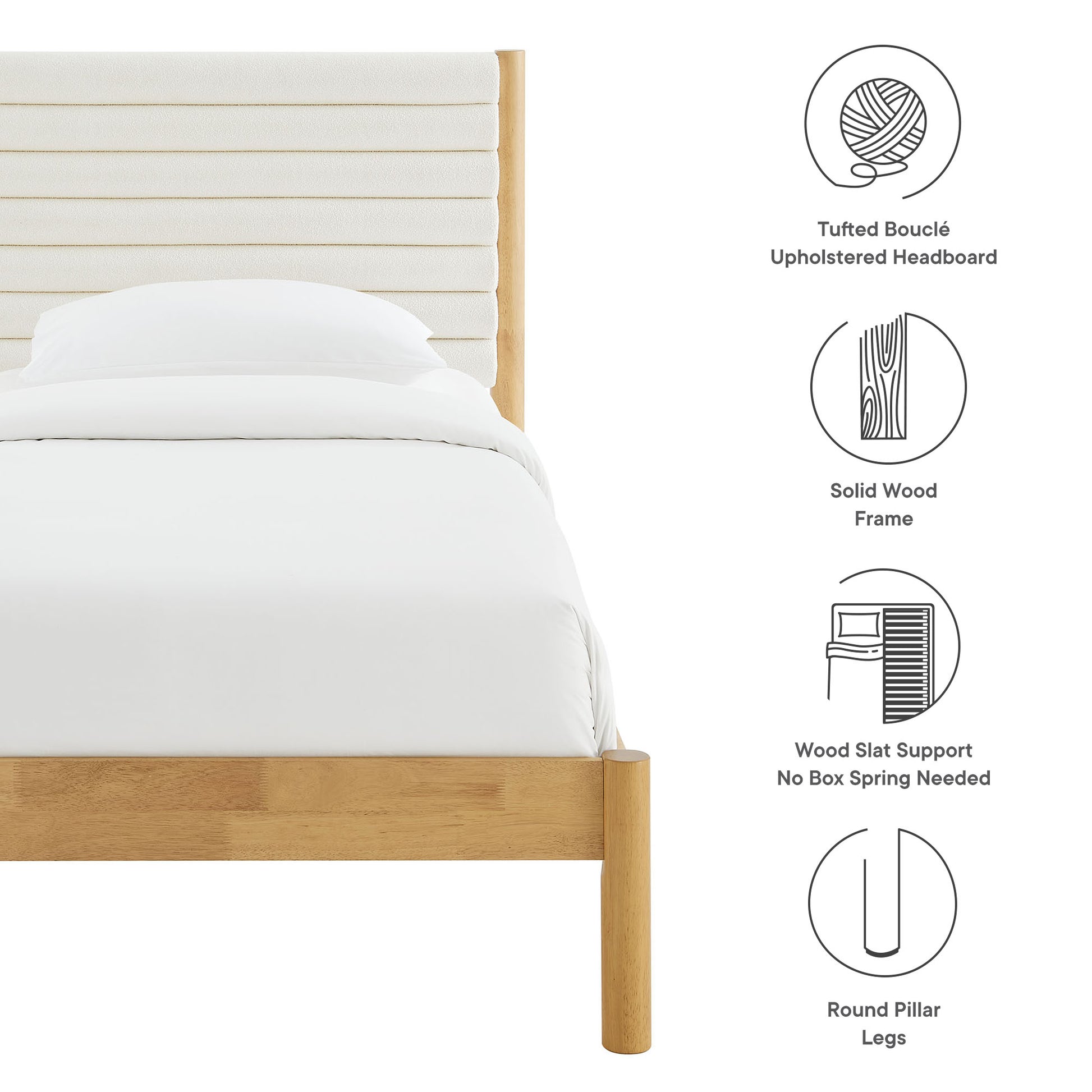 Olea Channel Tufted Boucle Solid Wood Twin Platform Bed by Modway | Beds | Modishstore - 9