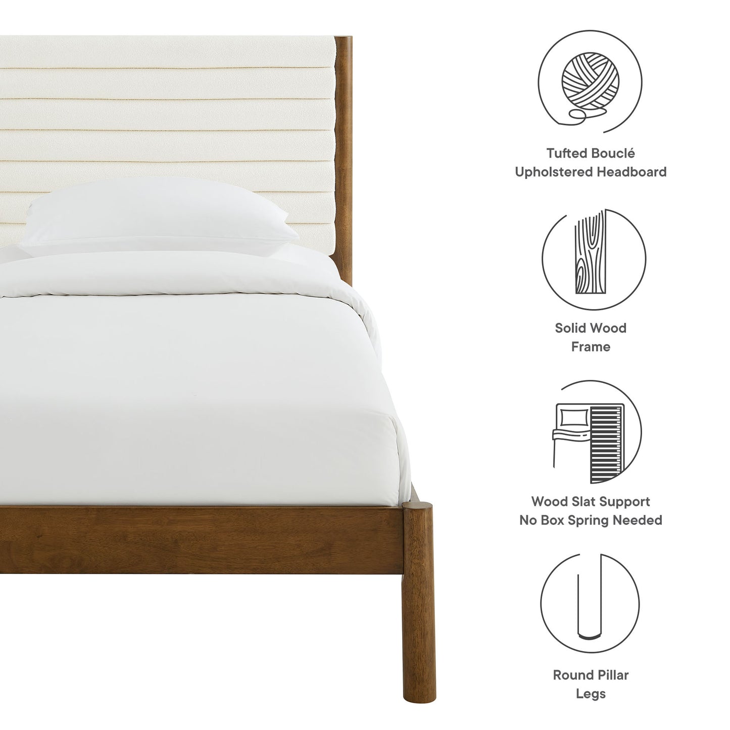 Olea Channel Tufted Boucle Solid Wood Twin Platform Bed by Modway | Beds | Modishstore - 19