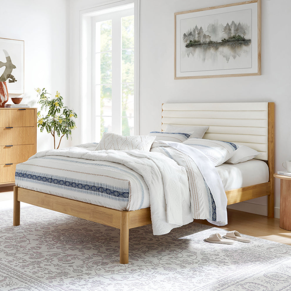 Olea Channel Tufted Boucle Solid Wood Queen Platform Bed by Modway | Beds | Modishstore - 1