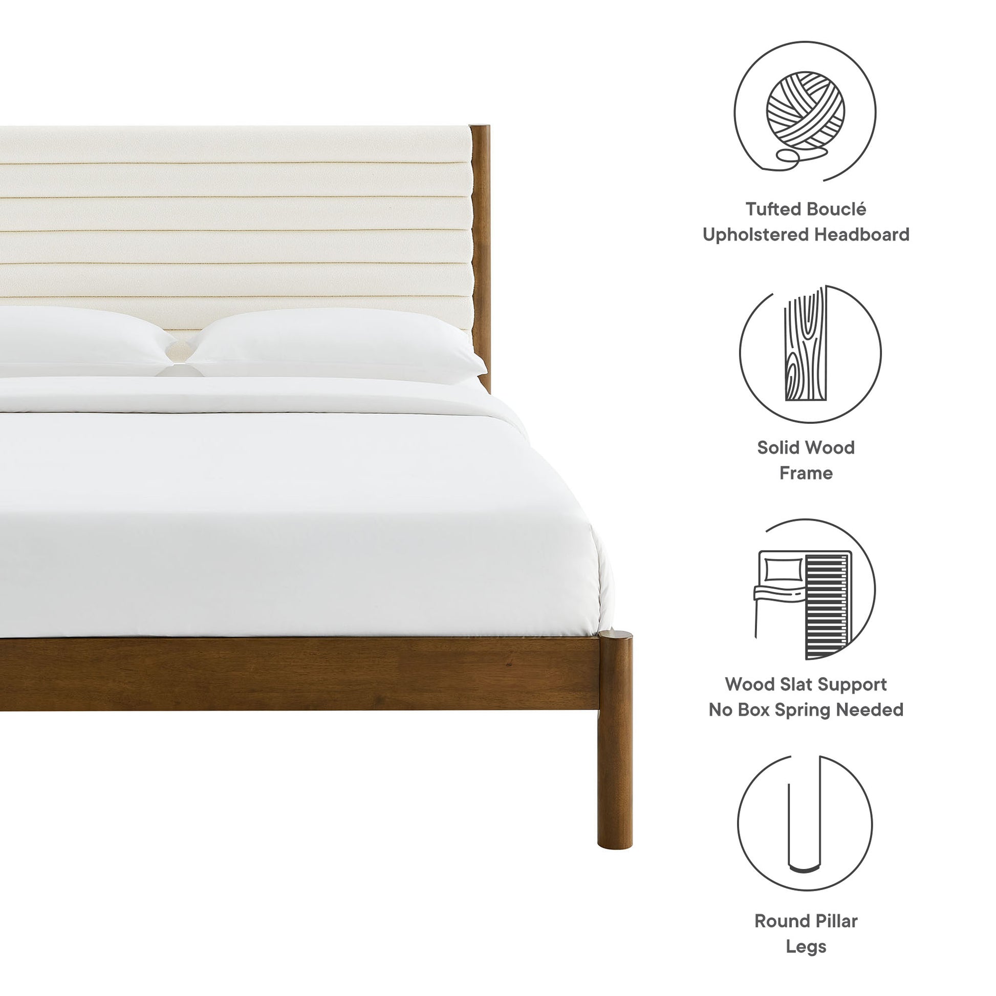 Olea Channel Tufted Boucle Solid Wood King Platform Bed by Modway | Beds | Modishstore - 17