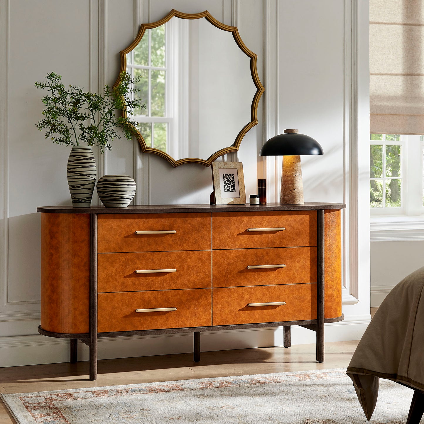 Coralie Curved 6-Drawer Vegan Leather Oval Dresser by Modway