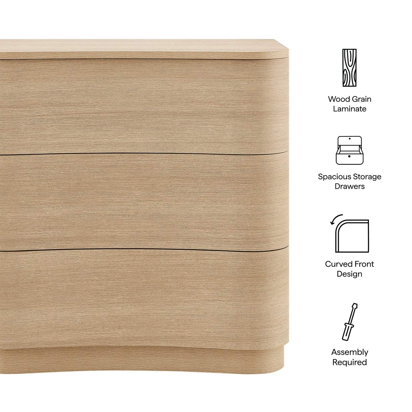 Mirae 3-Drawer Curved Compact Dresser by Modway