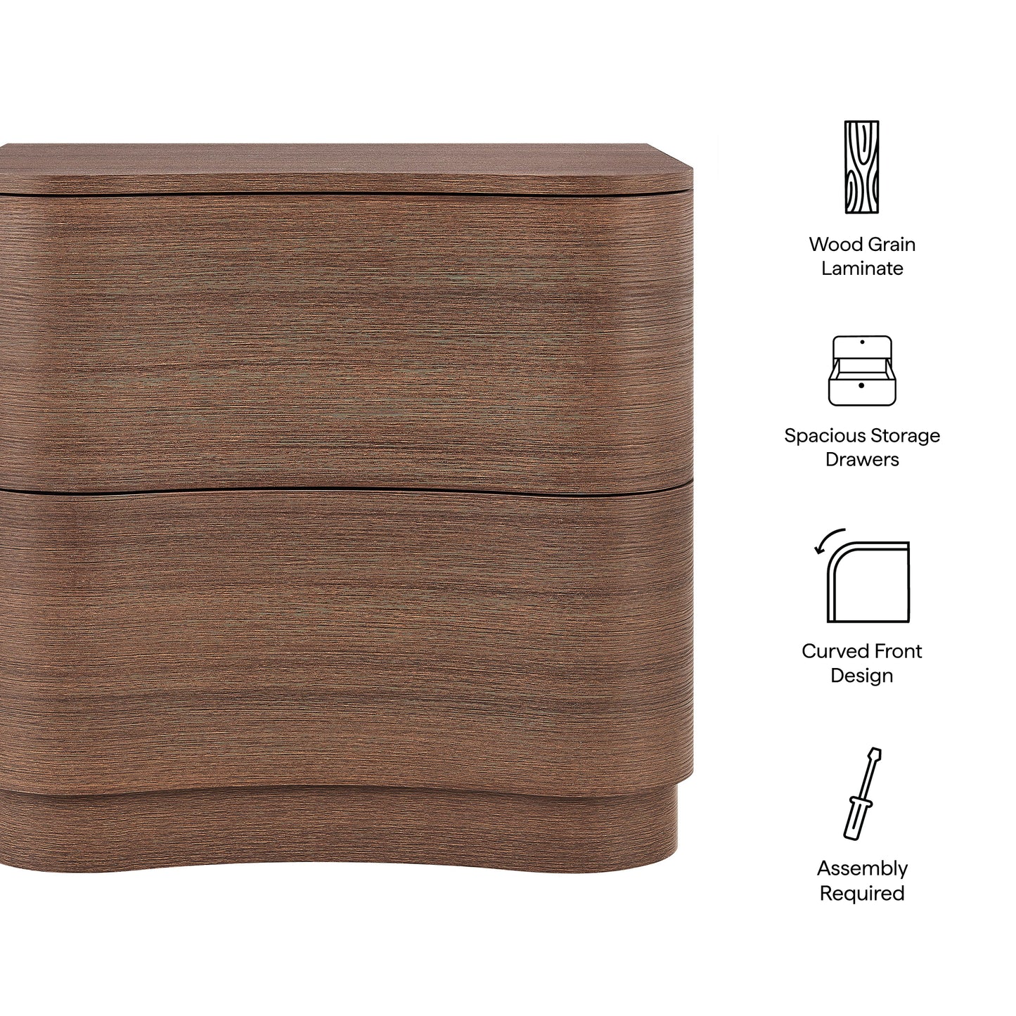 Mirae 2-Drawer Curved Nightstand by Modway